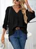 ASKSA Damen Bluse Chiffon Elegant V-Ausschnitt Langarm Hemd Produktbild-Vorschau 4