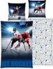 A collage of ice hockey themed bedding products, including pillowcases and a duvet cover. Náhled obrázku produktu