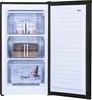 An open upright freezer with shelves and drawers containing food items. Produktbild-Vorschau