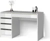 A white vanity table with gold accents and drawers, displayed against a white background. Produktbild-Vorschau