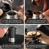A four-step guide to making espresso using a moka pot. Produktbild-Vorschau