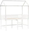 A white wooden loft bed with a house-shaped frame and a ladder. Náhled obrázku produktu