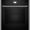 A front view of a black and stainless steel oven. Produktbild-Vorschau