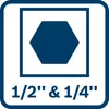 A graphic displaying a hexagon inside a square, with text below indicating sizes. Náhľad obrázku produktu