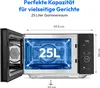 An open microwave oven with dimensions indicated by text and lines. Produktbild-Vorschau
