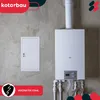 A white revision door and a white boiler are mounted on a concrete wall. Produktbild-Vorschau
