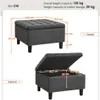 A diagram showing the dimensions of a storage ottoman, with one view showing the ottoman closed and another showing it open. Produktbild-Vorschau