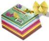 A stack of colorful origami paper sheets with a few origami creations on top and to the side. Produktbild-Vorschau