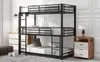 A triple bunk bed in a room with a dresser and a nightstand. Náhled obrázku produktu