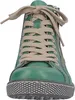 A close-up front view of a green high-top sneaker with beige laces. Produktbild-Vorschau