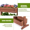 A wooden planter box with flowers and text overlays describing its features. Náhled obrázku produktu