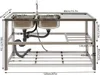 A stainless steel double sink with a faucet and drain assembly, shown with dimensions indicated by text overlays. Náhled obrázku produktu