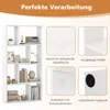 A white bookshelf with various items on display, accompanied by feature callouts. Podgląd zdjęcia produktu