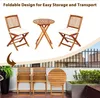 A product image showing a foldable wooden bistro set with two chairs and a table, presented in two different settings: one with a white background and another on a balcony. Náhľad obrázku produktu