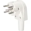 A white angled plug with metal pins against a white background. Produktbild-Vorschau