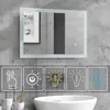 A bathroom mirror with integrated lighting is shown above a sink, with icons illustrating its features below. Anteprima dell’immagine prodotto