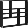 A black wooden shelf unit with multiple compartments against a white background. Náhled obrázku produktu