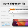 An auto alignment kit for a phone screen protector is shown with labels indicating the components and installation steps. Produktbild-Vorschau