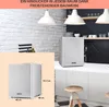 A mini refrigerator is shown on a kitchen counter, with a smaller inset image showing its dimensions. Produktbild-Vorschau