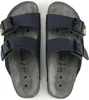 A top-down view of a pair of blue Birkenstock sandals on a white background. Produktbild-Vorschau