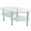 Glastisch Oval Edelstahl 90x50x42 cm，2 Ebenen Hartglas Produktbild-Vorschau 1