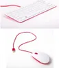 A white Raspberry Pi keyboard and mouse with red accents, shown on a white background. Produktbild-Vorschau