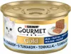 A can of Purina Gourmet Gold cat food with tuna. Podgląd zdjęcia produktu