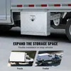 A truck bed storage box is shown mounted on the side of a truck, with additional images of a truck and a trailer with a van on it. Anteprima dell’immagine prodotto