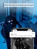 A burglar is detected by a security camera, and a notification is sent to a smartphone. Produktbild-Vorschau