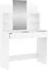 A white vanity table with a mirror and shelves. Produktbild-Vorschau