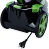A close-up view of the bottom part of a black and green vacuum cleaner, with its power cord and plug visible. Produktbild-Vorschau