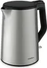 A studio shot of a silver electric kettle with a black lid and handle. Produktbild-Vorschau