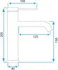 A technical drawing of a faucet with dimensions indicated. Anteprima dell’immagine prodotto