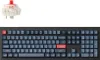 A mechanical keyboard switch and a keyboard are shown against a white background. Produktbild-Vorschau