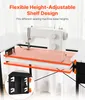 A sewing machine on a table with adjustable shelves, highlighting the shelf feature. Podgląd zdjęcia produktu