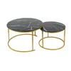 Couchtisch Rund aus Holz,Satztisch 2er Set,Imitation Marble Produktbild-Vorschau 3
