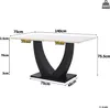 A diagram showing the dimensions of a rectangular dining table with a white top and black pedestal base. Produktbild-Vorschau
