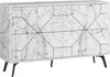 A white marble cabinet with a geometric pattern and black legs, shown against a white background. Náhled obrázku produktu