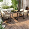 An outdoor dining set on a wooden deck with lush greenery in the background. Produktbild-Vorschau