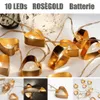 A collage of images showing rose gold heart-shaped LED string lights. Produktbild-Vorschau