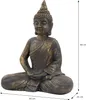 A Buddha statue is shown in a seated meditation pose, with dimensions indicated. Náhľad obrázku produktu
