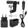 A collection of accessories for a desk lamp, including a clamp, power adapters, and a USB cable with a controller. Náhľad obrázku produktu