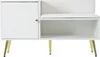 A white shoe cabinet with a padded seat and a backrest, featuring gold metal legs and a gold handle on the cabinet door. Anteprima dell’immagine prodotto