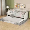 A daybed with a trundle bed pulled out, set up in a bedroom with decorative wall art and a nightstand. Náhľad obrázku produktu