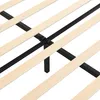 A close-up view of a bed frame's wooden slats and black metal support structure. Produktbild-Vorschau