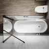 A top-down view of a modern bathroom with a bathtub, shower enclosure, and toilet. Anteprima dell’immagine prodotto