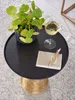 A small round side table with a plant, a glass of white wine, and a notebook with a pen on it. Náhled obrázku produktu