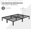 A black metal bed frame is shown against a light gray and white background, with text overlays highlighting product features. Náhľad obrázku produktu