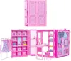 A pink Barbie Dream Wardrobe playset is displayed open, showcasing various accessories and clothing items. Produktbild-Vorschau