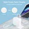 A white laptop charger is shown plugged into a wall outlet, with a laptop in the background. Diagrams illustrate the charging status. Produktbild-Vorschau